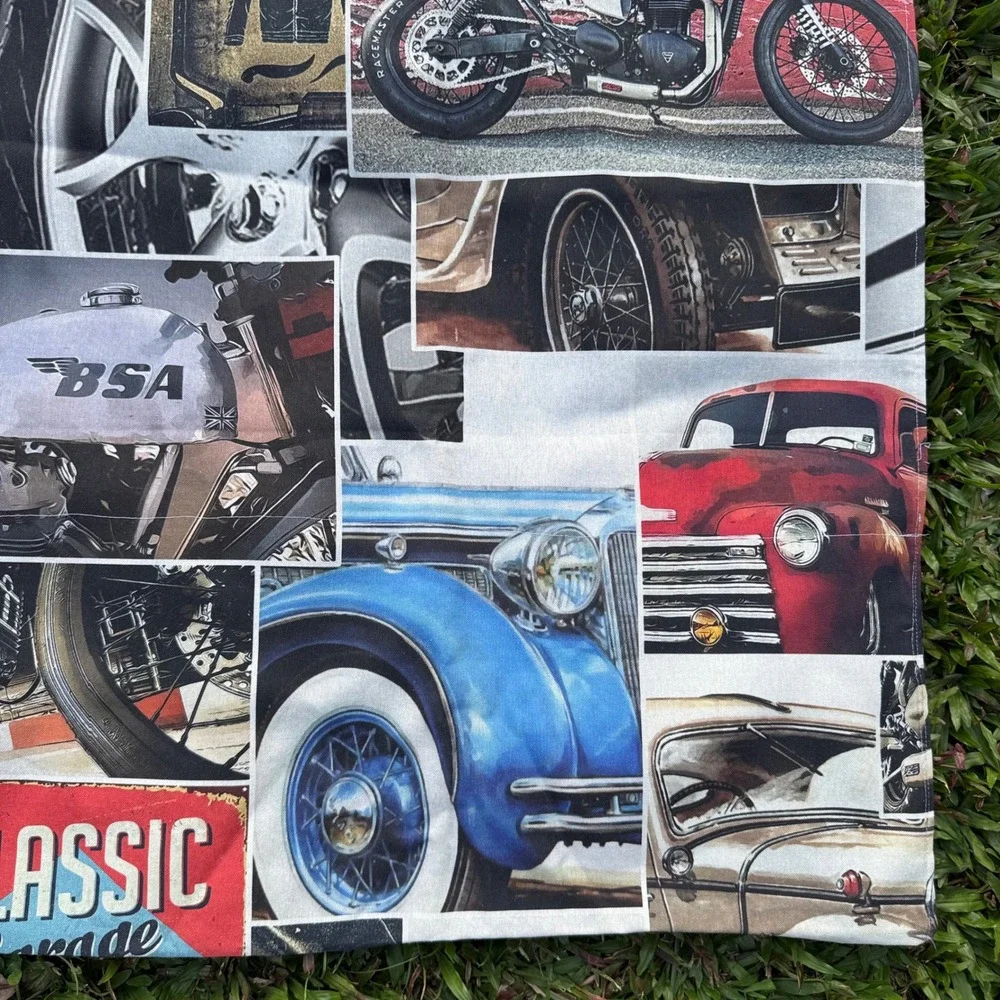 Classic Garage Cars Motorcycles Upholstery Fabric‎ Made in Spain 53x96